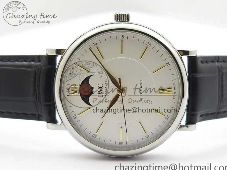 MIROTIME 0308 Vibrant Portofino IW459402 SS MKS 1:1 Best Edition White Dial on Black Leather Strap Miyota 7086